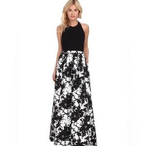 Aidan by Aidan Mattox Floral Ponte & Taffeta Halter Gown Black Size 8